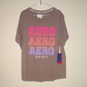 Aeropostale Brown Tee with Pink, Orange, and Purple Accents